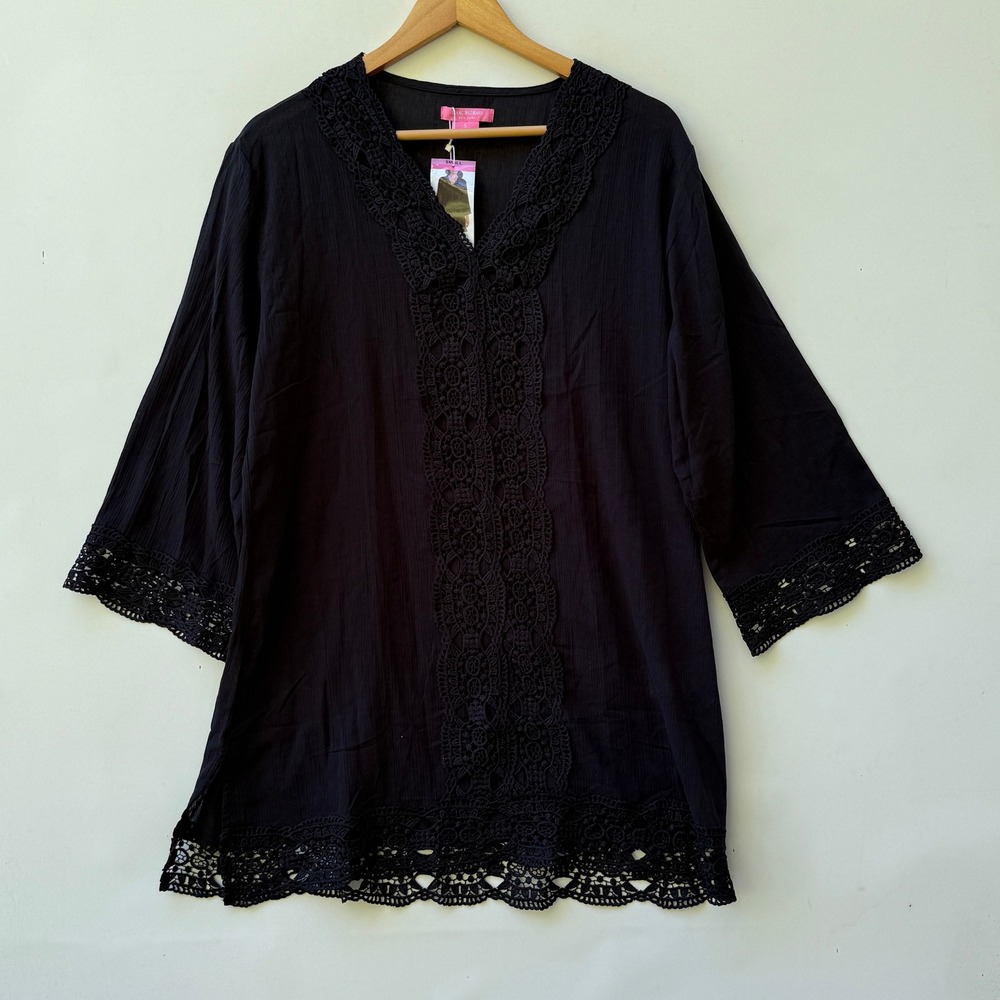 NEW Isaac Mizrahi Tunic Womens Small Top Black Crochet Whimsigoth Travel‎ Cover
